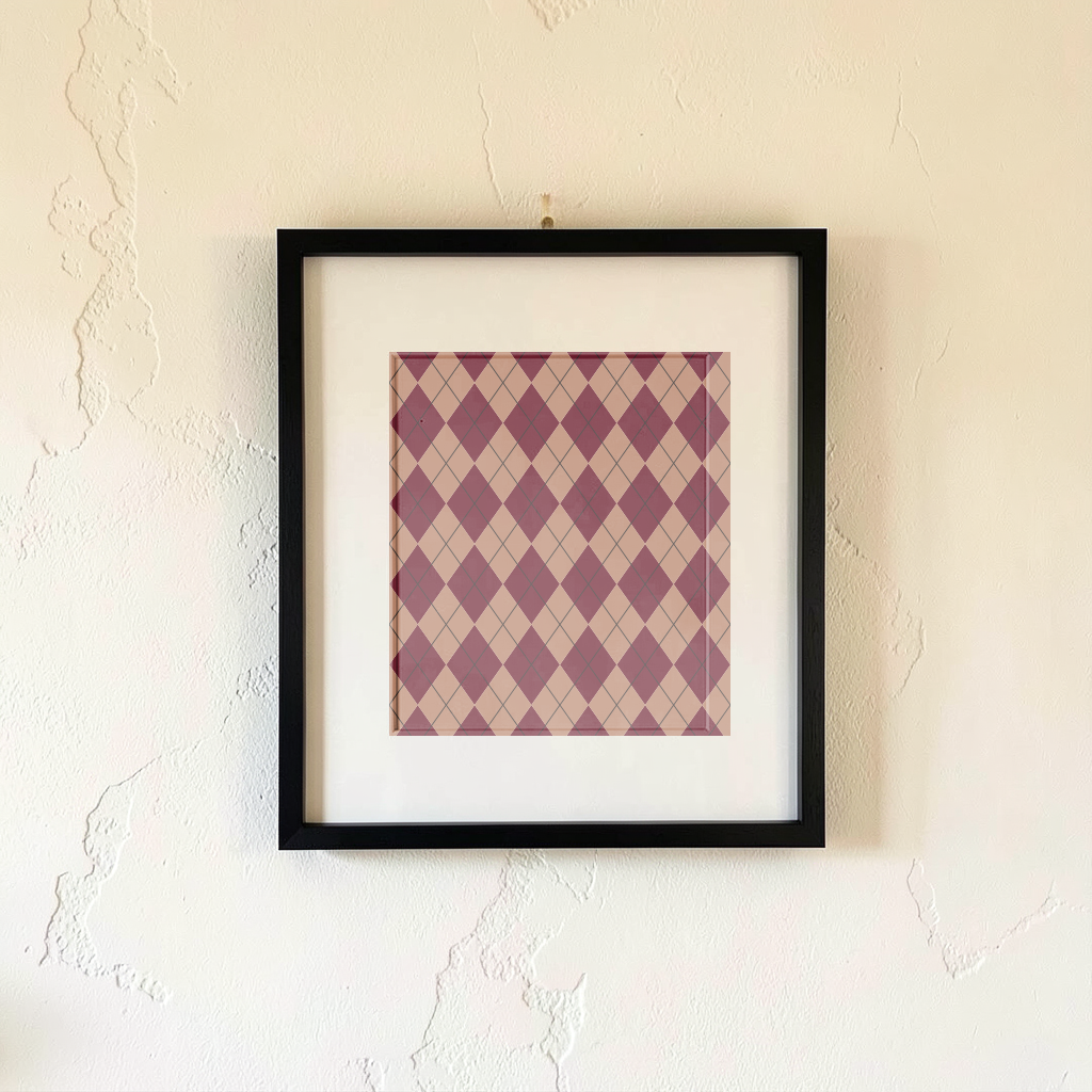 The Claret & Cream argyle pattern shown at realistic scale in a frame scene